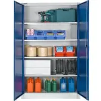 Schäfer Shop Materialschrank, abschließbar, 4 verzinkte Böden, 5 OH, B 1200 x T 400 x H 1935 mm, Stahl, lichtgrau/enzianblau