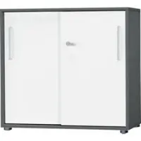 Schäfer Shop Schiebetürenschrank SET UP, abschließbar, 2 Ordnerhöhen, B 800 x T 420 x H 788 mm, graphit/weiß