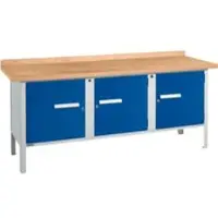 Schäfer Shop Kastenwerkbank PW 200-3, Buche Multiplexplatte, bis 750 kg, B 2000 x T 700 x H 840 mm, Enzianblau