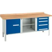 Schäfer Shop Kastenwerkbank PW 200-1, Buche Multiplexplatte, bis 750 kg, B 2000 x T 700 x H 840 mm, Enzianblau