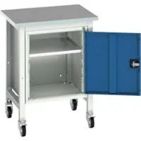 Bott Werkbank verso, Linoleum-Platte, 1 Tür & 1 Ablageboden, B 700 x T 600 x H 930 mm, Lichtgrau / Enzianblau