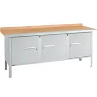 Schäfer Shop Kastenwerkbank PW 200-3, Buche Multiplexplatte, mit Stahlkante, bis 750 kg, B 2000 x T 700 x H 840 mm, Weißaluminium