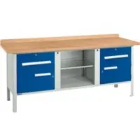 Schäfer Shop Kastenwerkbank PW 200-0, Buche Multiplexplatte, bis 750 kg, B 2000 x T 700 x H 840 mm, Enzianblau
