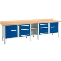 Schäfer Shop Kastenwerkbank PWi 300-2, Buche Multiplexplatte, bis 750 kg, B 3000 x T 700 x H 840 mm, Enzianblau