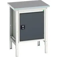 Bott Kastenwerkbank verso, Linoleum-Platte, 1 Tür, 1 Ablageboden, B 700 x T 600 x H 780 - 930 mm, Lichtgrau / Anthrazitgrau
