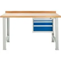 Schäfer Shop Modulare Werkbank , Grundeinheit, Buche Multiplexplatte, bis 500 kg, B 1500 x T 700 x H 840 mm, Lichtgrau ral 7035/Enzianblau ral 5010