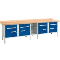 Schäfer Shop Kastenwerkbank PWi 300-0, Buche Multiplexplatte, bis 750 kg, B 3000 x T 700 x H 840 mm, Enzianblau