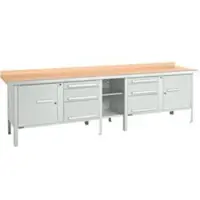 Schäfer Shop Kastenwerkbank PWi 300-2, Buche Multiplexplatte, mit Stahlkante, bis 750 kg, B 3000 x T 700 x H 840 mm, Lichtgrau