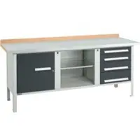 Schäfer Shop Kastenwerkbank PW 200-1, Buche Multiplexplatte, mit Stahlabdeckung, bis 750 kg, B 2000 x T 700 x H 840 mm, Anthrazit