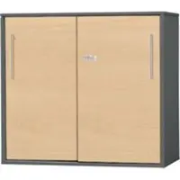 Schäfer Shop Anstell-/Aufsatz-Schiebetürenschrank Start Off, in Tischhöhe, abschließbar, B 800 x T 420 x H 726 mm, graphit/ahorn