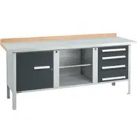 Schäfer Shop Kastenwerkbank PW 200-1, Buche Multiplexplatte, mit Stahlabdeckung, bis 750 kg, B 2000 x T 700 x H 840 mm, Anthrazit