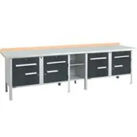 Schäfer Shop Kastenwerkbank PWi 300-0, Buche Multiplexplatte, mit Stahlabdeckung, bis 750 kg, B 3000 x T 700 x H 840 mm, Anthrazit