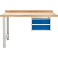 Schäfer Shop Modulare Werkbank , Anbaueinheit, Buche Multiplexplatte, bis 500 kg, B 1500 x T 700 x H 840 mm, Enzianblau ral 5010