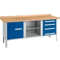 Schäfer Shop Kastenwerkbank PW 200-1, Buche Multiplexplatte, bis 750 kg, B 2000 x T 700 x H 840 mm, Enzianblau