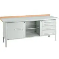Schäfer Shop Kastenwerkbank PW 200-1, Buche Multiplexplatte, mit Stahlabdeckung, bis 750 kg, B 2000 x T 700 x H 840 mm, Lichtgrau