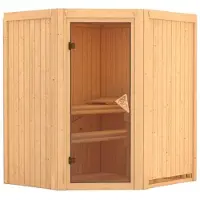 Karibu Sauna Innensauna Tonja Eckeinstieg ohne Zubehör 170x151x198 cm ohne Dachkranz mit Bronzierter Tür