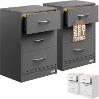 Casaria 2x Nachttisch Eloise anthrazit LED