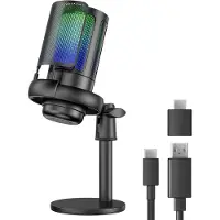 Nuvance - USB-Mikrofon mit Ständer - für PC- und Gaming-Mikrofon - mit Rauschfilter - inkl. USB-C-Konverter - Streaming-Mikrofon - RGB