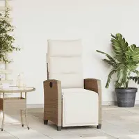 vidaXL Möbel Gartensessel mit Beistelltisch Verstellbar Beige Poly Rattan - Gartenstühle 4108277