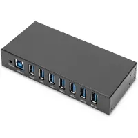 Digitus USB 3.0 Hub, 7-Port, Industrial Line, USB 3.2 Gen 1 (3.1 Gen 1) Type-B, USB 3.2 Gen 1 (3.1 Gen 1) Type-A, 5000 Mbit/s, Schwarz, Metall, 15 kV