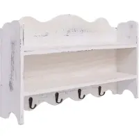 Décoshop26 - Weiße wandmontierte Garderobe/Regal aus Holz mit 4 Haken 50x10x30 cm Holz DEC024214 DEC024214