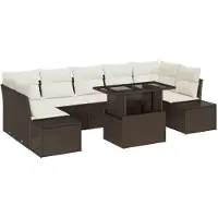 vidaXL Sofa Set 8 Stk. Braun und Creme Poly-Rattan