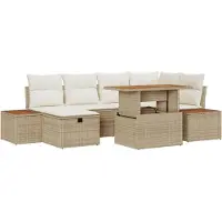 vidaXL Gartensofa-set 7 stk. Beige Poly-Rattan