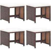 vidaXL Gartenhocker 4 Stk. mit Kissen Braun Poly Rattan