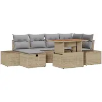 vidaXL Gartensofa-set 7 stk. Beige Poly-Rattan