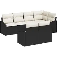 vidaXL Sofa Set mit Kissen 7 pcs Schwarz Poly Rattan