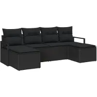 vidaXL Sofa Set mit Kissen mit Speicher 6 pcs Schwarz Poly-Rattan