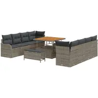 vidaXL Garten-Sofa-Set mit Kissen mit Speicher 11 pcs Grau