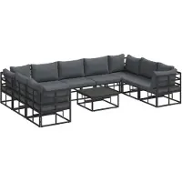 vidaXL Gartensofa-set mit Kissen 10 pcs Schwarz Aluminium