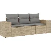 vidaXL 3-tlg. Garten-Sofagarnitur mit Kissen Beige Poly Rattan