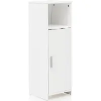 FineBuy Badschrank 30 x 95,5 x 30 cm Weiß Holz mit Tür und Ablagefach Kleiner Bad-Schrank Beistellschrank Stehend Badregal Schmal Freistehend