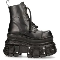 New rock Militärstiefel aus schwarzem Metallic-Leder – MILI083CCT-C4