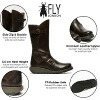 Fly london Damen MES 2 Plateaustiefel mit Keilabsatz, Schnalle, halbhohem Schaft, Reißverschluss, Braun