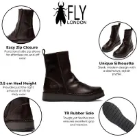 Fly london Damen Dunkelbraun RENO053FLY Bequeme Ankle Boots aus Leder mit Reißverschluss und Plateau