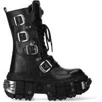 New rock Schwarze Goth-Stiefel aus mittelhohem Kalbsleder-WALL1473-S11