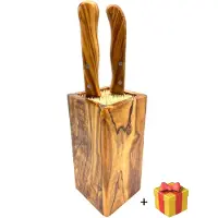 Olivenholz-Erleben Messerblock "DESIGN eckig, aus Olivenholz" 1 Stk. Flexible Holzspieße für sichere und schonende Messeraufbewahrung