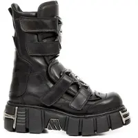 New rock Punk Mittelhohe schwarze Lederstiefel-M-422-S1