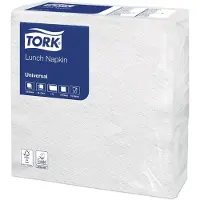 Tork 509335 Universal Lunchserviette 1/4-Falz, 30 x 30 cm, 1-lg, weiß 1 Karton = 2800 Tücher