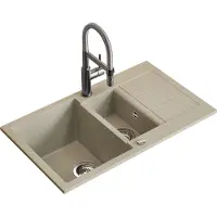 Bergström Spülbecken Seattle Beige 80 x 50 cm mit 2 Spülbecken & Trockenplatz, Model 57786