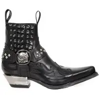 New rock Western-Bikerstiefel aus schwarzem Leder mit Nieten-7950-S1