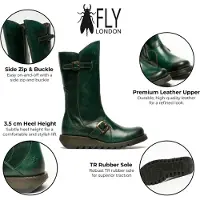 Fly london Damen Grüne MES 2 Plateaustiefel mit Keilabsatz, Schnalle und Reißverschluss aus Leder