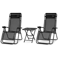 SereneLife Sonnenliege Wetterfest, Gartenliege Wetterfest zum Liegen, Loungesessel Verstellbar für Balkon, Garten, Terrasse & Camping mit Tisch