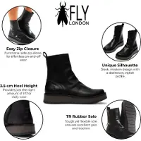 Fly london Damen RENO053FLY Bequeme Ankle Boots aus Leder mit Reißverschluss und Plateausohle, Schwarz