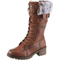 Mustang Damen Winter-Kampfstiefel aus Kunstfell in Braun mit halbhoher Wade