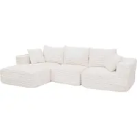 Mendler Sofa-Garnitur MCW-P20, 3-Sitzer Couch Loungesofa, Stoff/Textil Cord (370 g/m²) Liegefläche links weiß