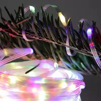 FHS LED-Lichterkette 100 LED multicolor | 10 cm LED-Abstand, 8 Funktionen & Timer | 50 cm Zuleitung, IP44 Batteriefach | für Innen & Außen, 3x AA Batterien